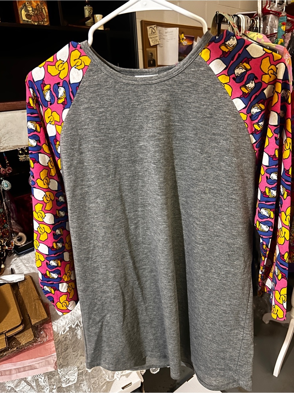 LuLaRoe Gray Top with Multicolor Logo Detail - Picture 3 of 7